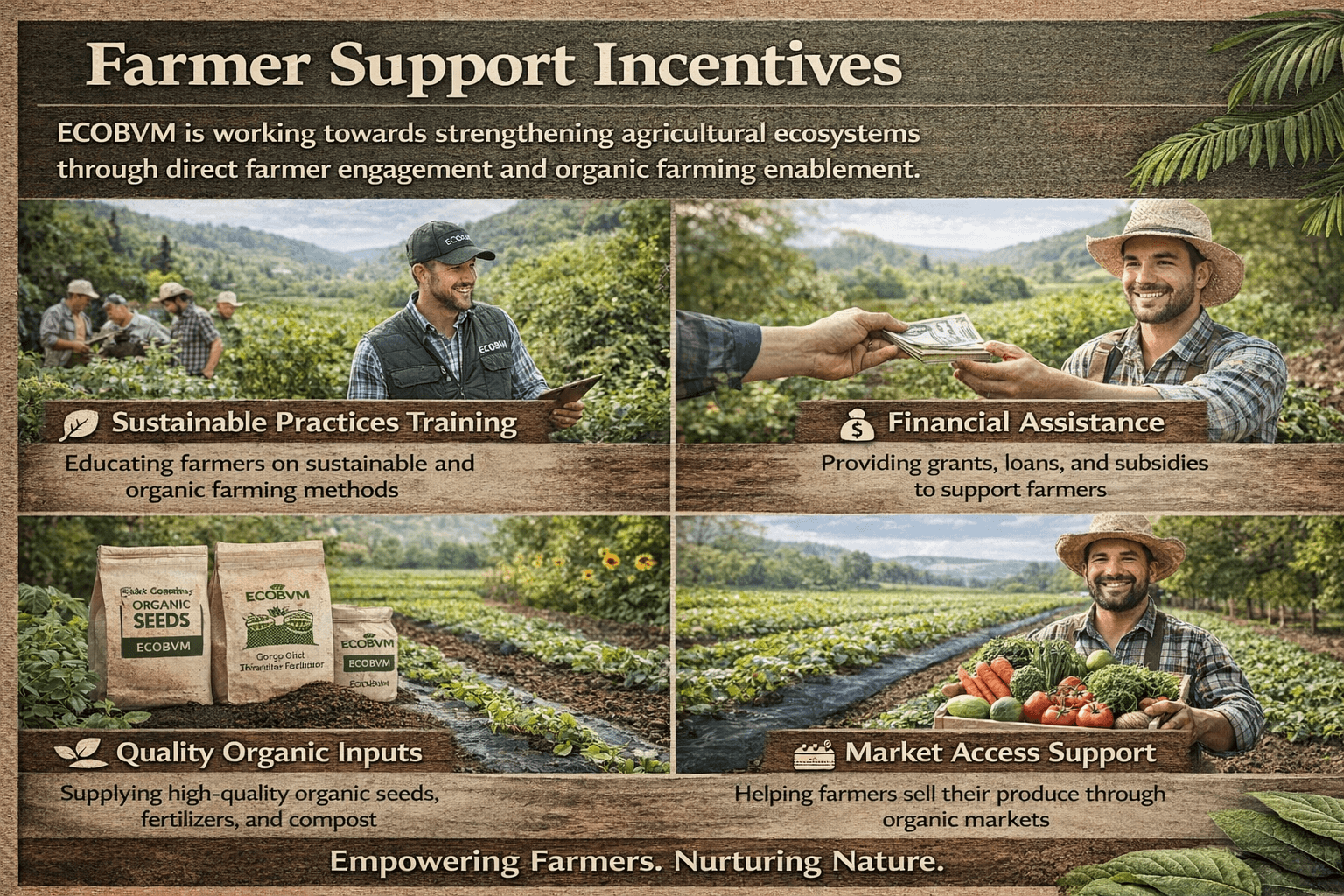Farmer implementing sustainable field tech through ECOBVM support programs